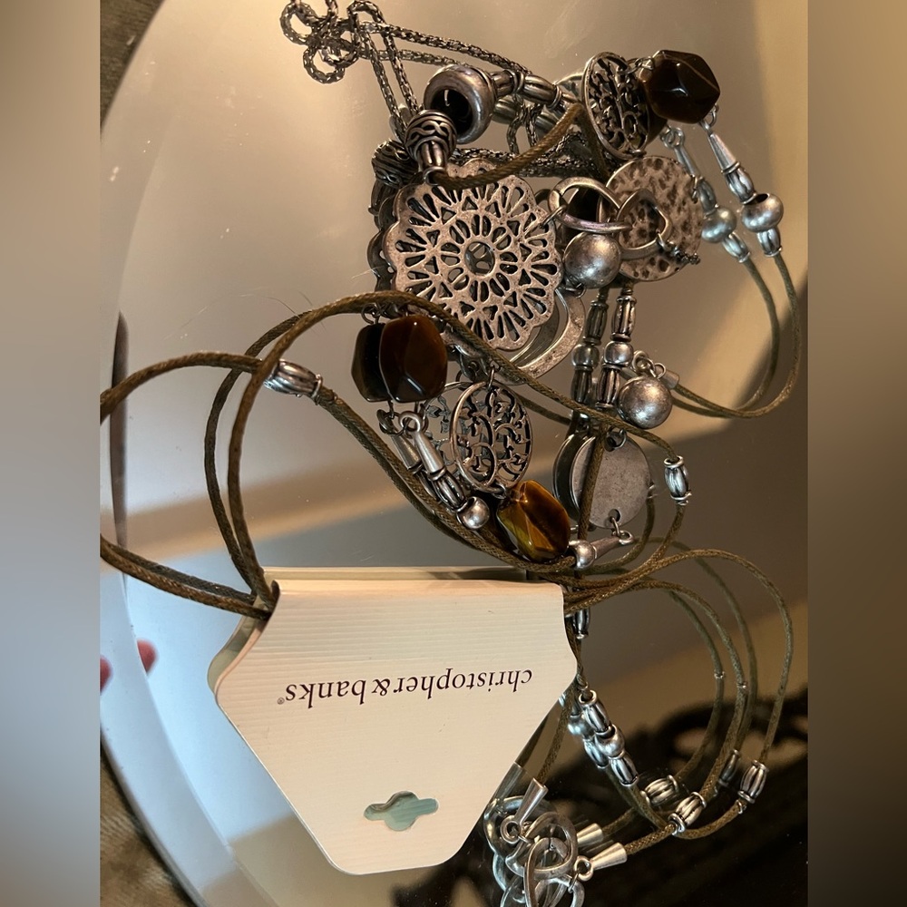 👗 NWT Christopher & Banks Intricate Silver and Brown Necklace